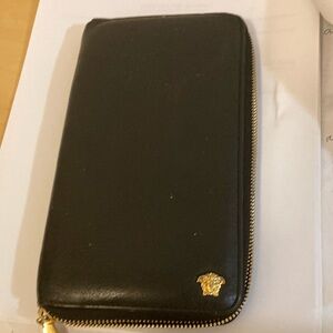 Large Black Versace Zipper Around Wallet